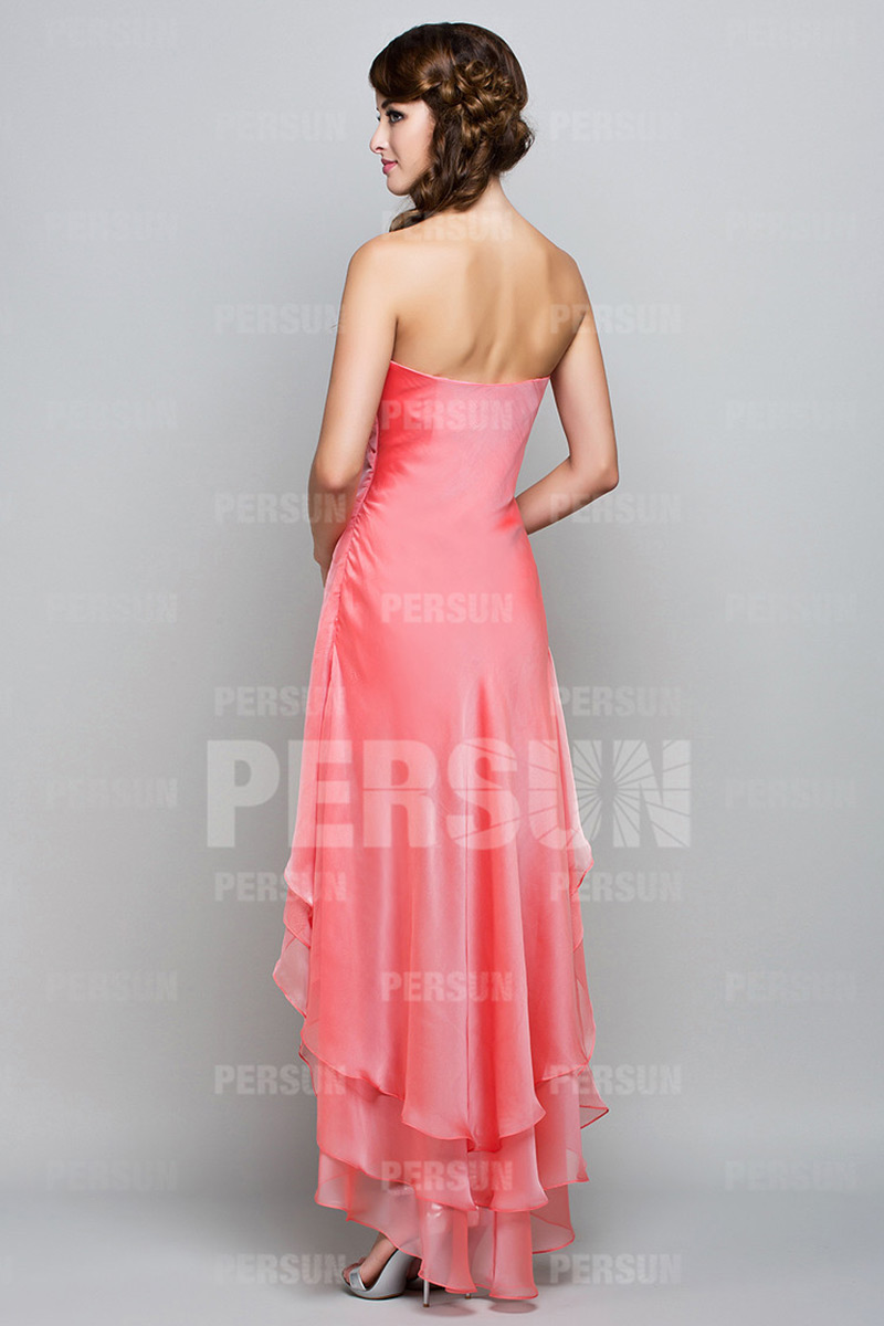 Robe bal courte devant longue derrière col V sans bretelle