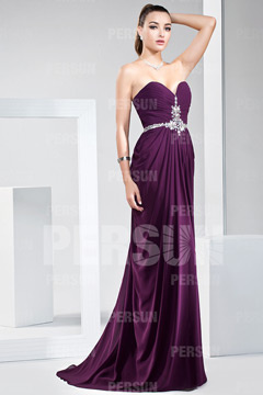 Robe cérémonie mariage empire à bustier aubergine