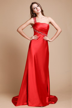 Robe habillée asymétrique ornée de strass à traîne chapel