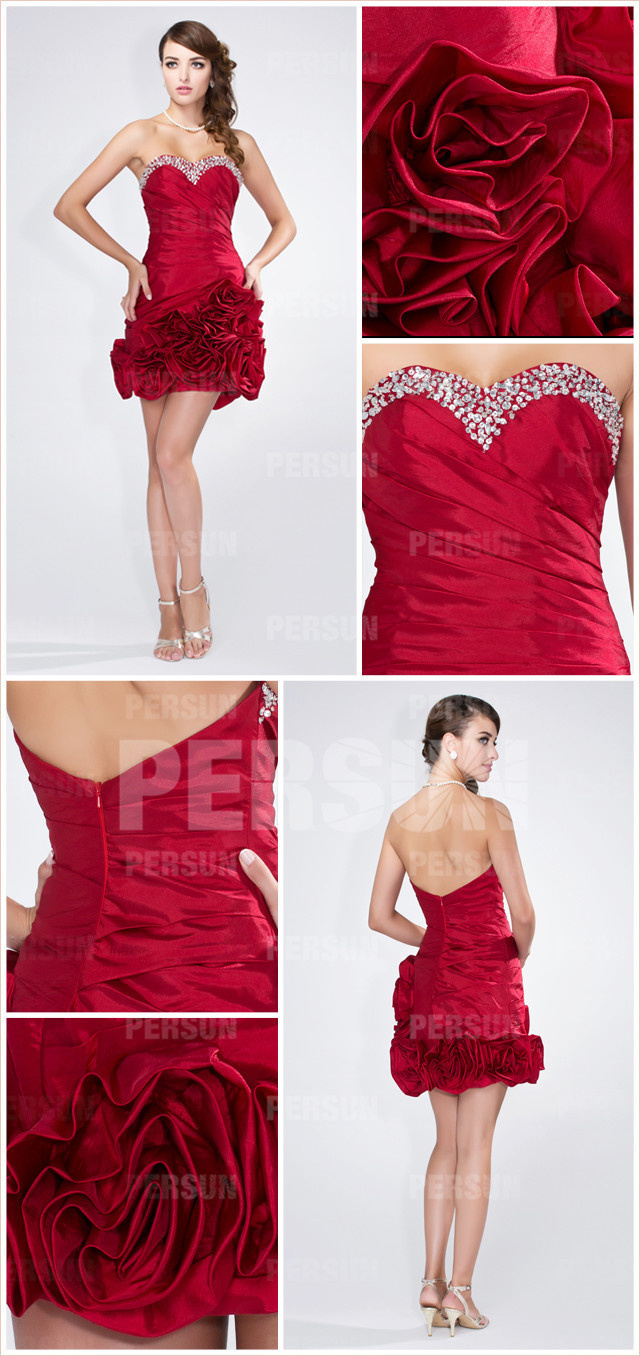 robe fourreau rouge ornée de fleurs et strass