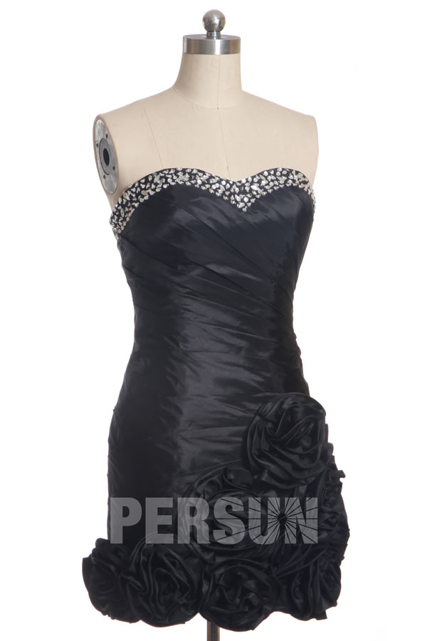 Mini Robe bal bustier plissée ornée de bijoux et roses
