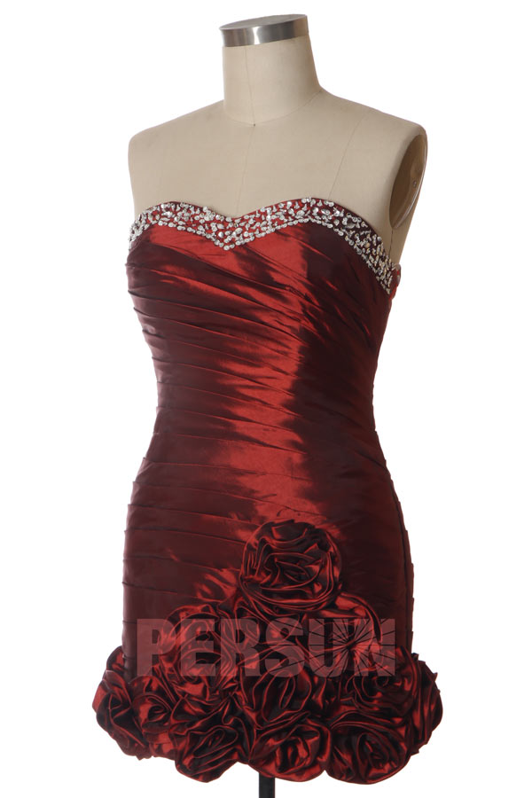 Mini Robe bal bustier plissée ornée de bijoux et roses