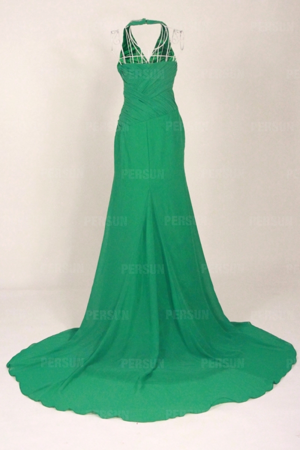 Sexy robe bal fendue décolleté V plongeant col américain