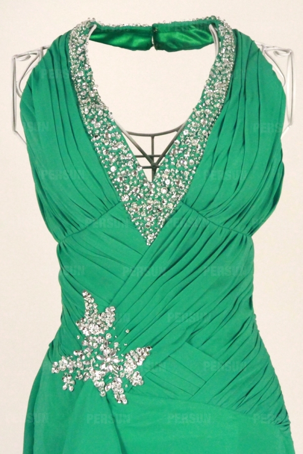 Sexy robe bal fendue décolleté V plongeant col américain