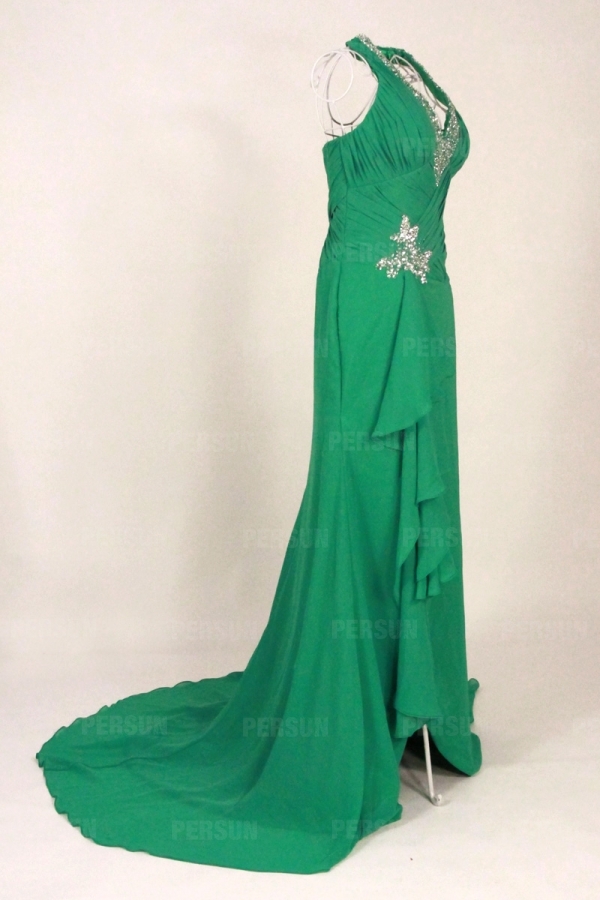 Sexy robe bal fendue décolleté V plongeant col américain