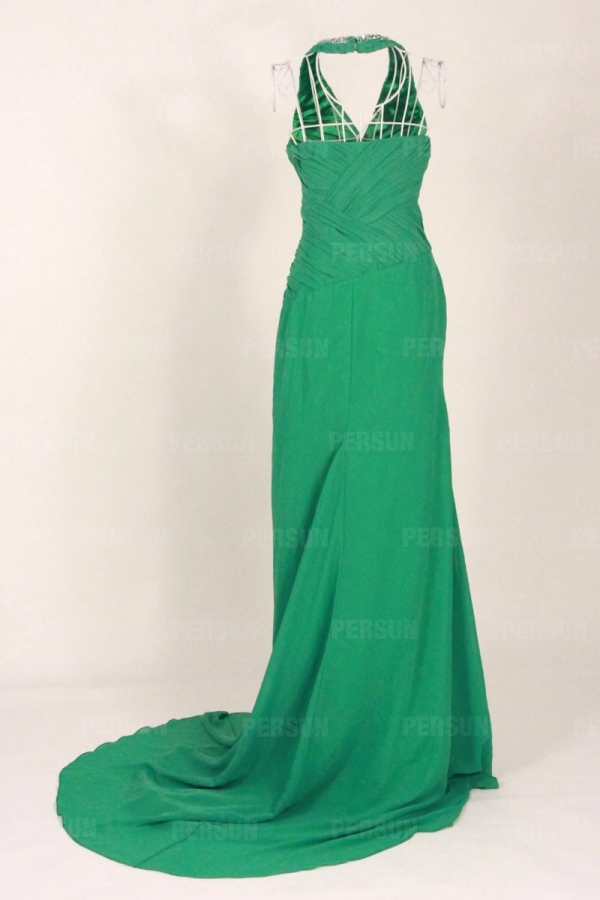 Sexy robe bal fendue décolleté V plongeant col américain