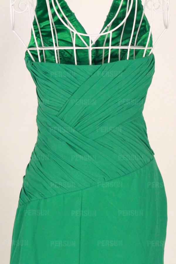 Sexy robe bal fendue décolleté V plongeant col américain