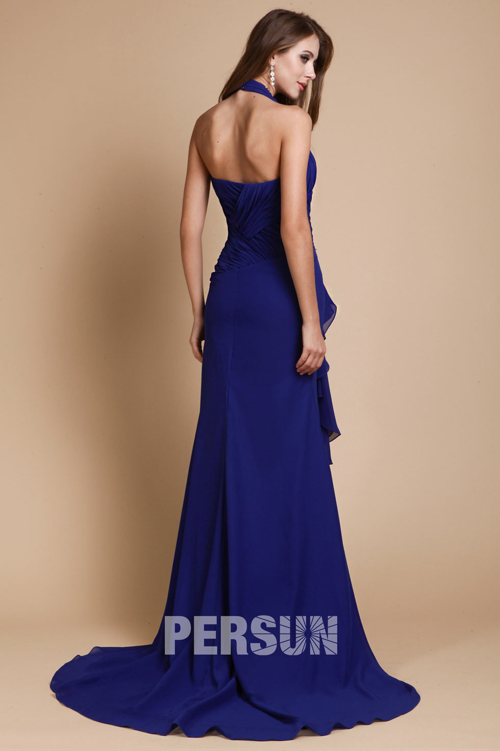 Sexy robe bal fendue décolleté V plongeant col américain