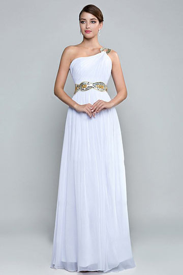 Elegante Robe soirée fendue encolure asymétrique blanche