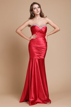 Robe gala rouge bustier style trompette longue sol