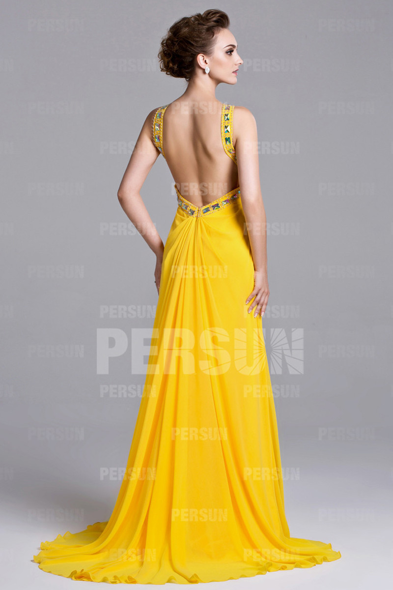 Robe bal plissée à dos nu stras longue sol