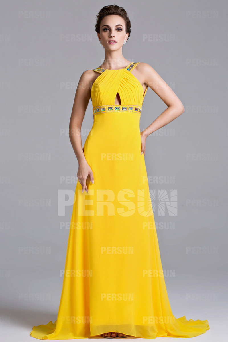 Robe bal plissée à dos nu stras longue sol