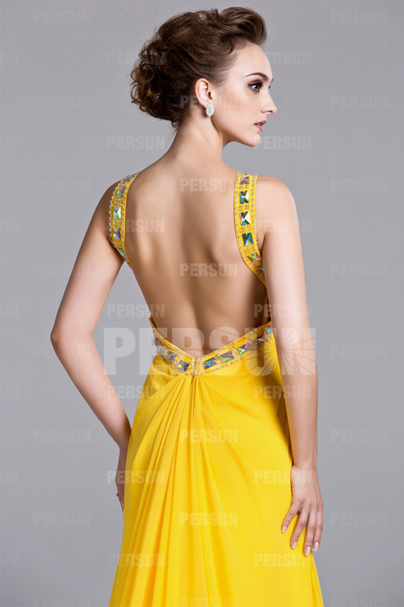 Robe bal plissée à dos nu stras longue sol