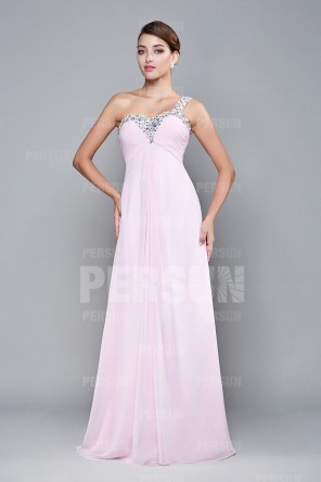Robe bal bijoux épaule asymétrique longueur sol