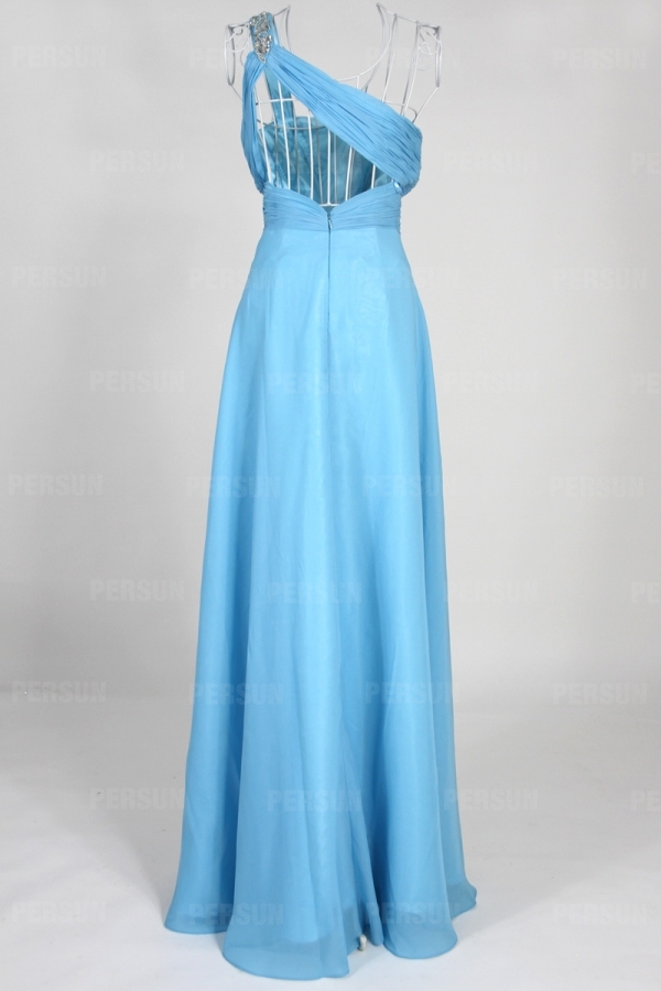 Robe bal bijoux épaule asymétrique longueur sol