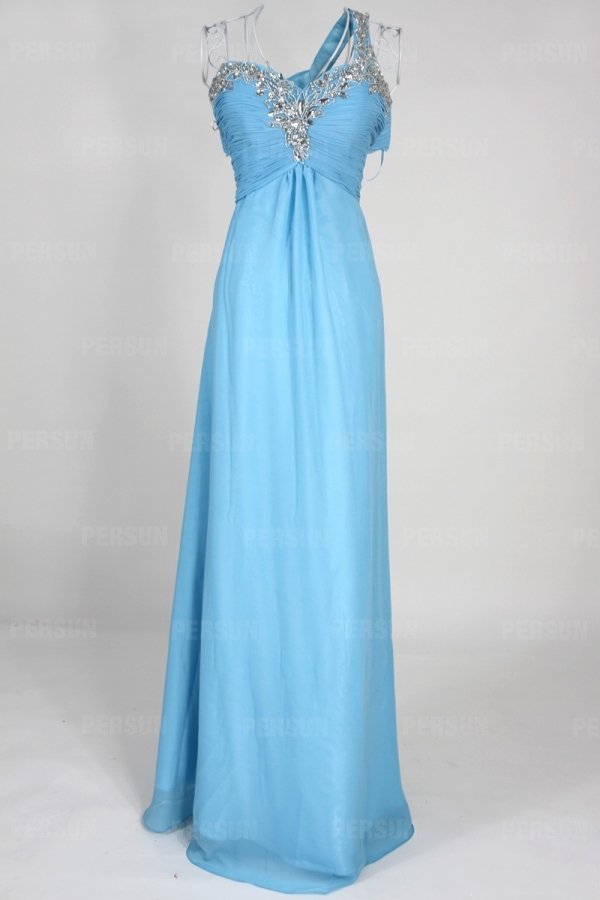 Robe bal bijoux épaule asymétrique longueur sol