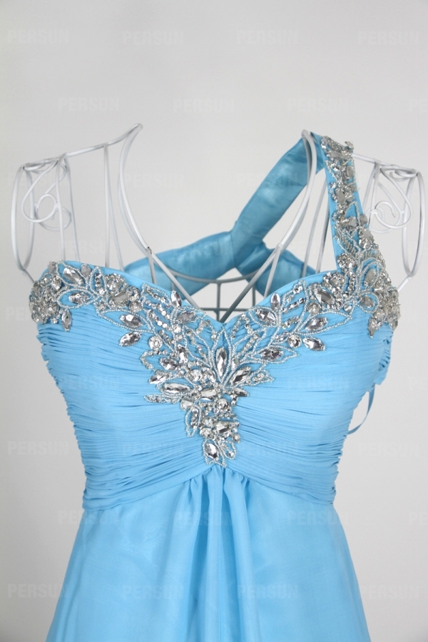 Robe bal bijoux épaule asymétrique longueur sol