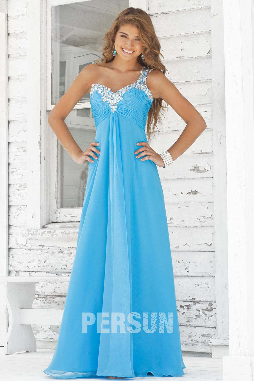 robe bleu empire avec une seule épaule