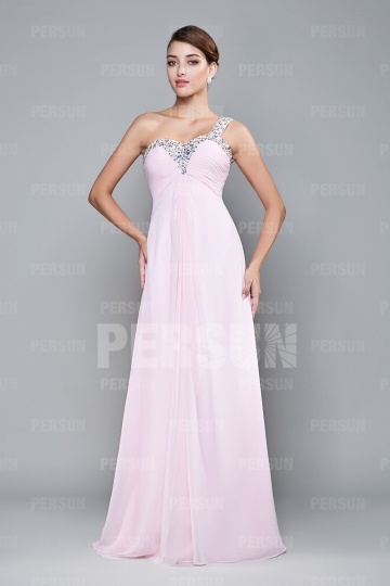 Robe bal bijoux épaule asymétrique longueur sol