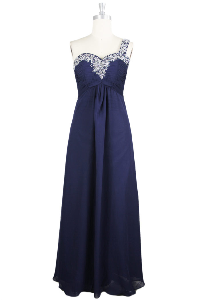 Robe bal bijoux épaule asymétrique longueur sol