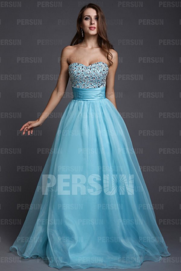 Robe gala bustier élégante stras en organza