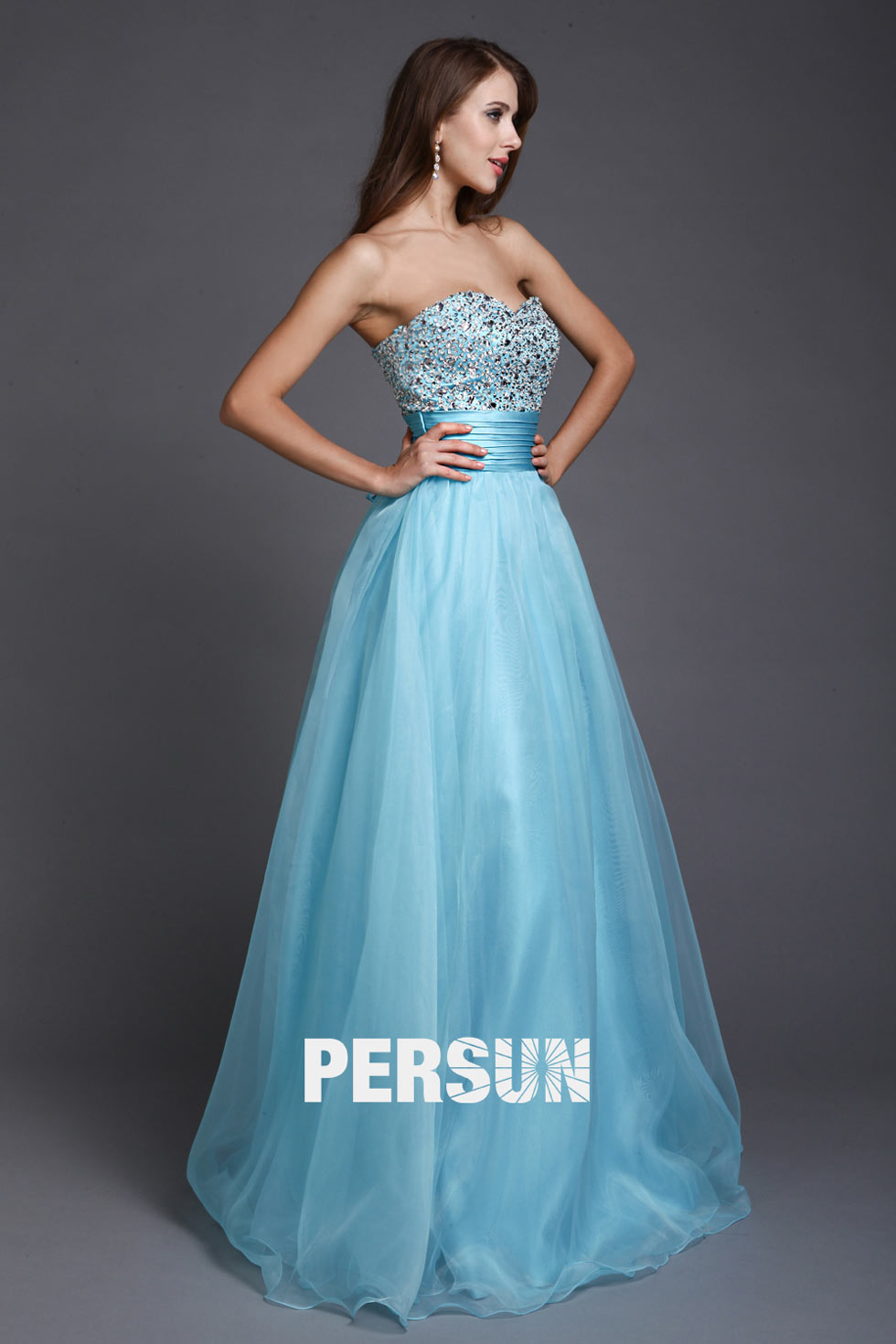 Robe gala bustier élégante stras en organza