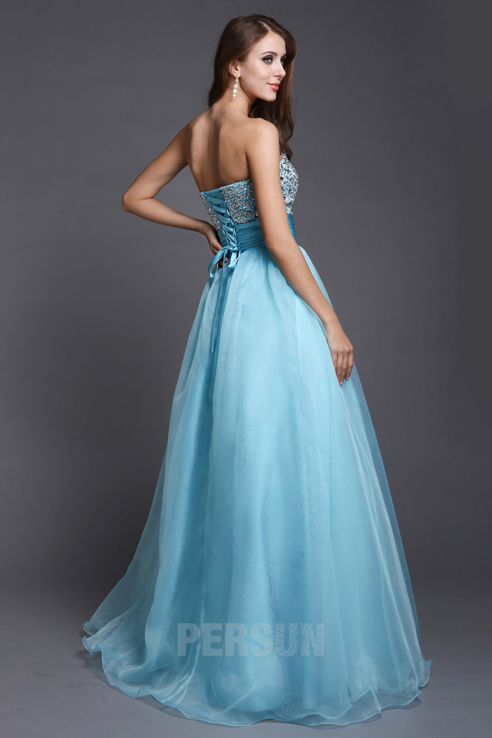 Robe gala bustier élégante stras en organza