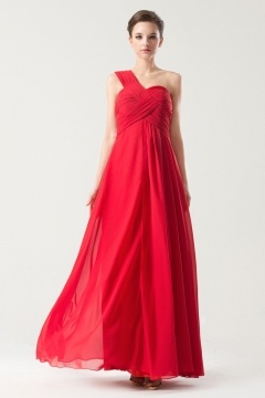 Robe rouge pour soirée asymétrique bustiter plissé empire mousseline