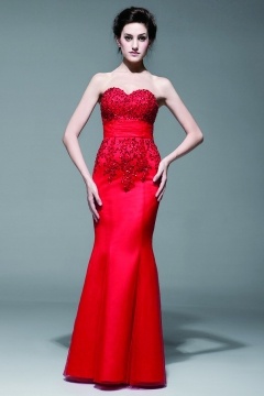 Robe bustier rouge stras style sirène longue sol