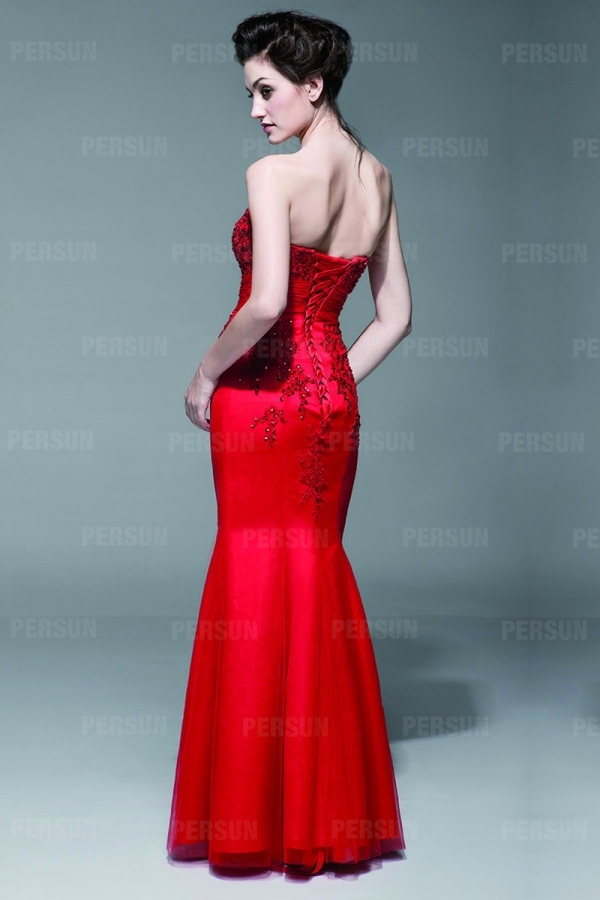 Robe bustier rouge stras style sirène longue sol