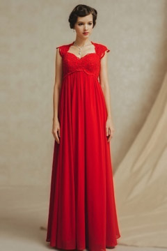 Robe empire de soirée grossesse en coeur avec dentelle délicate sur haut