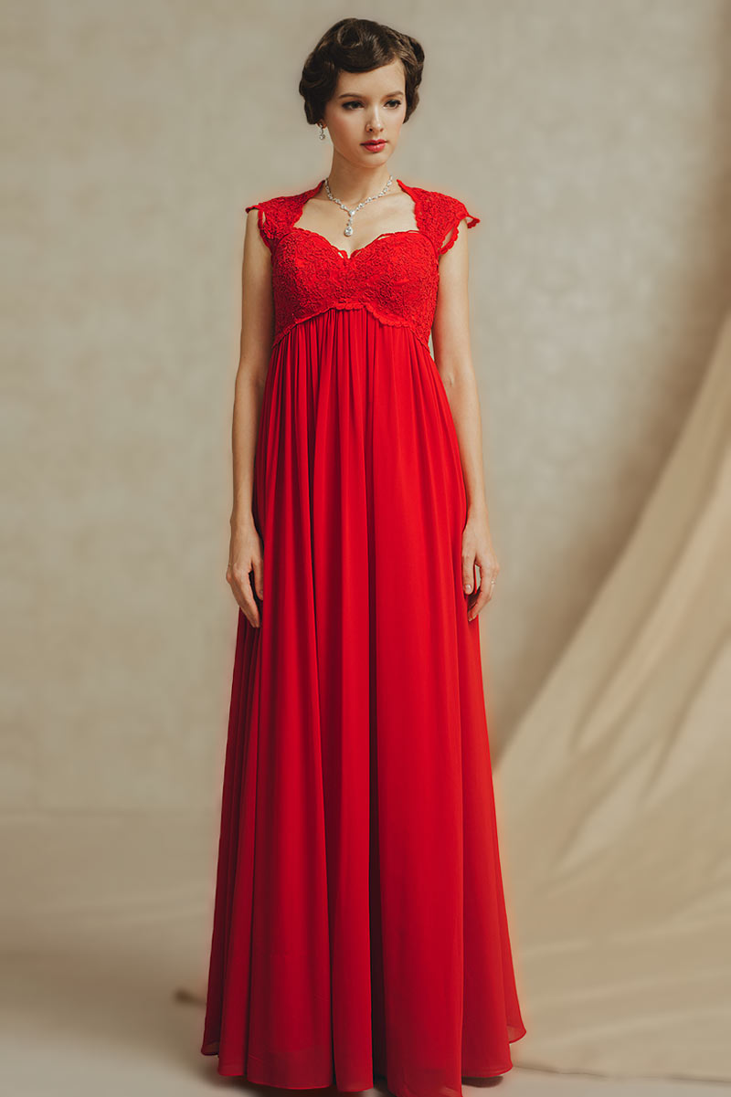 Robe empire de soirée grossesse en coeur avec dentelle délicate sur haut