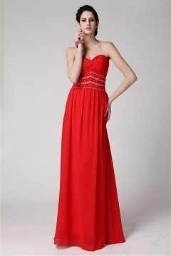 Robe soirée bustier rouge plissée empire longue sol
