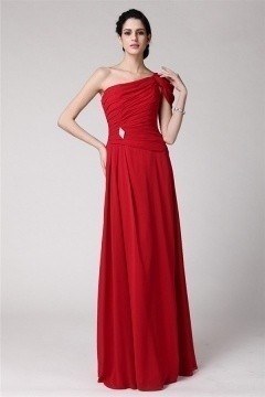 Robe soirée rouge plissée style asymétrique longue sol