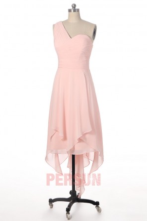 Robe rose poudré asymétrique courte devant longue derrière pour mariage