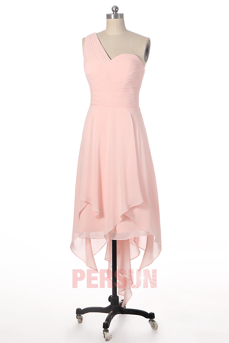 Robe rose poudré asymétrique courte devant longue derrière pour mariage