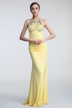 Robe soirée dos nu en jersey bustier perlé