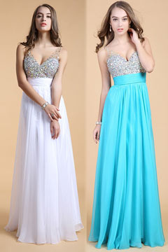 Robe de soirée longue sexy à haut orné de strass