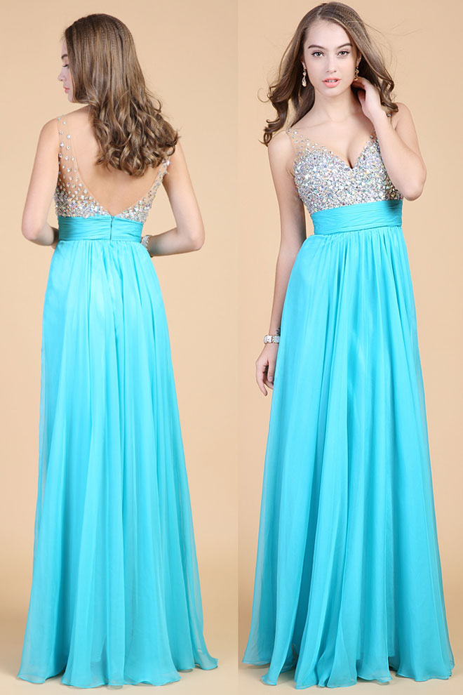 Robe de soirée longue sexy à haut orné de strass