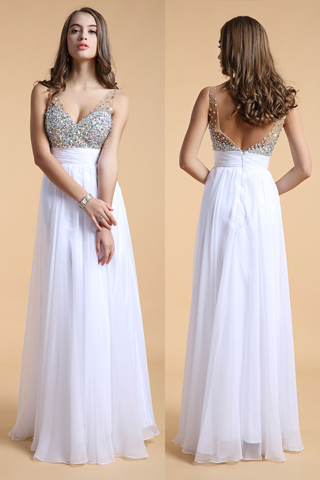 Robe de soirée longue sexy à haut orné de strass