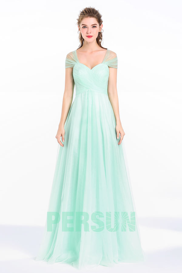 Robe chic cérémonie décolletée en coeur à mancherons en tulle