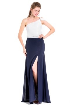 Robe sexy encolure asymétrique de soirée avec fendue à deux tons