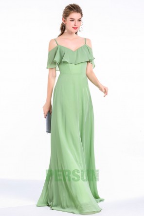 Robe chic décolletée en V aux bretelles fines & épaule dégagée