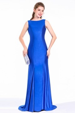 Robe bleu féminine sirène cocktail col bateau & dos échancré