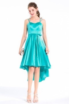 Elégant robe cérémonie bleu céleste bustier en coeur aux bretelles fines & jupe irrégulière