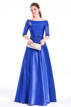 Robe femme soirée encolure bateau manches transparentes
