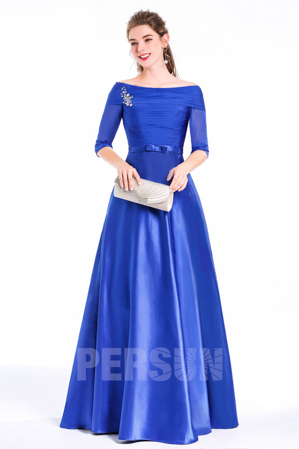 Robe femme soirée encolure bateau manches transparentes