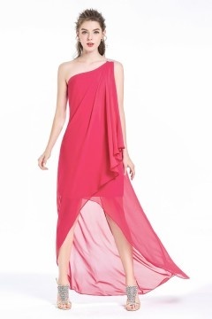 Robe fuchsia bascule asymétrique orné de strass pour danse