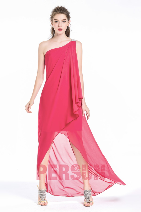 Robe fuchsia bascule asymétrique orné de strass pour danse