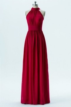 Robe bordeaux rouge longue pour cérémonie mariage en mousseline